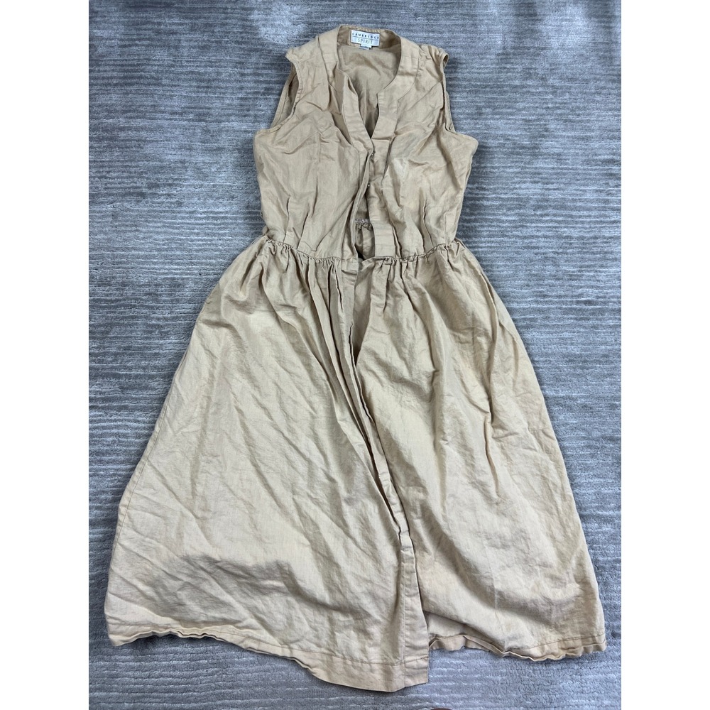 Cambridge Spirit Dress Womens 12 Tan Ramie Cotton Sleeveless Maxi Gathered Waist